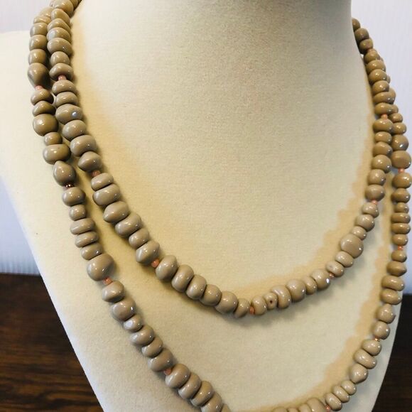Coastal Beachy Boho Taupe Color Beaded Infinity Necklace - Picture 5 of 7